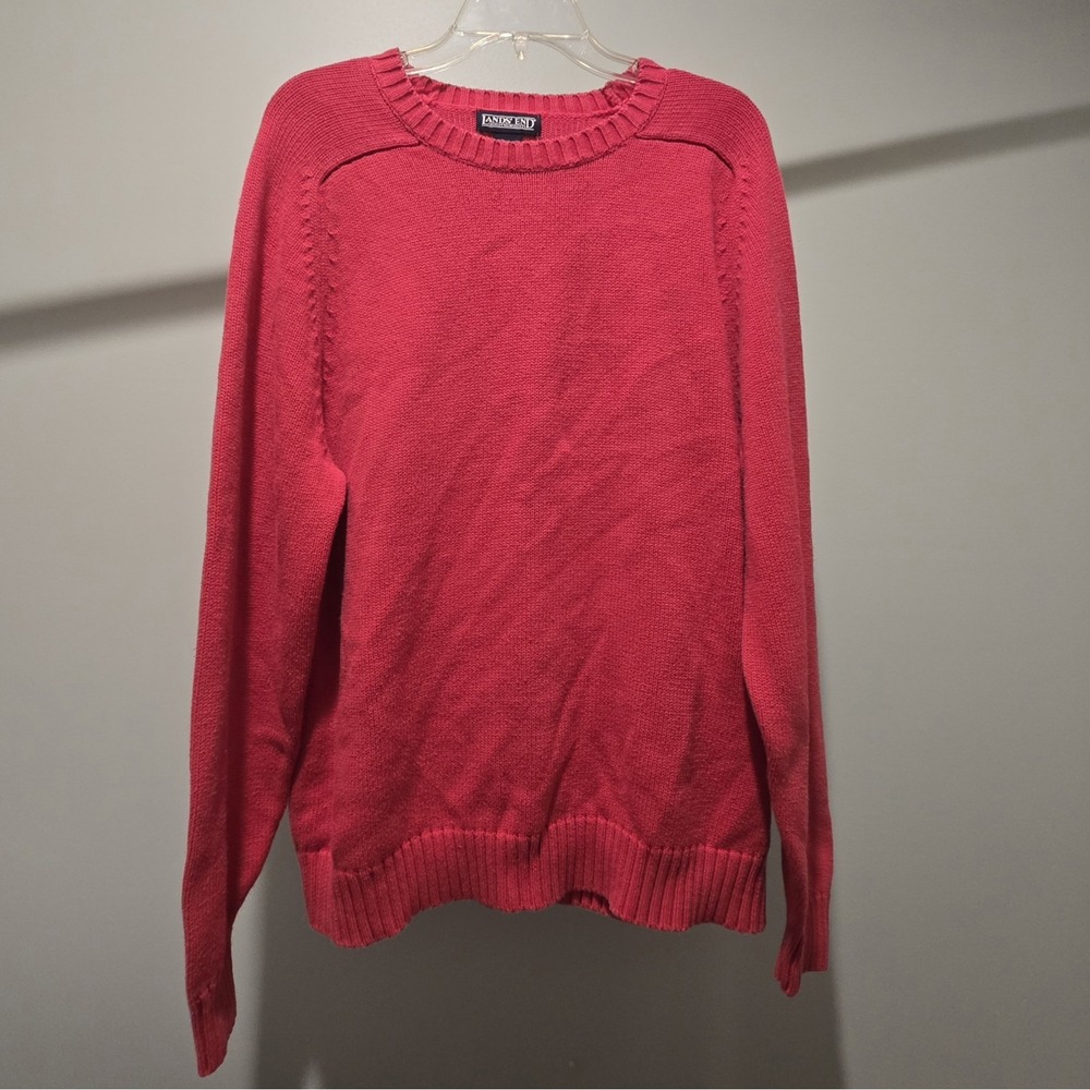 Lands' End Mens Sweater‎ Red Crewneck Knit 42-44 Large Vintage 100% Cotton